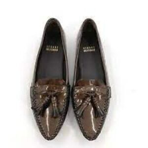 LIKE NEW STUART WEITZMAN POINTED TOE PATENT LEATHER BRONZE LAOFER DRIVING MOC 6